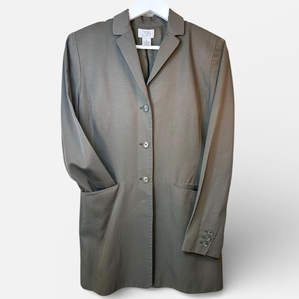 Ann Taylor LOFT Women's Lightweight Mid Trench Blazer Jacket Olive Green Size 6